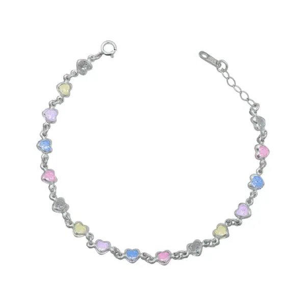 Pulsera Plata 925 Corazones Entrelazados con Zirconias Multicolor - Imagen 1