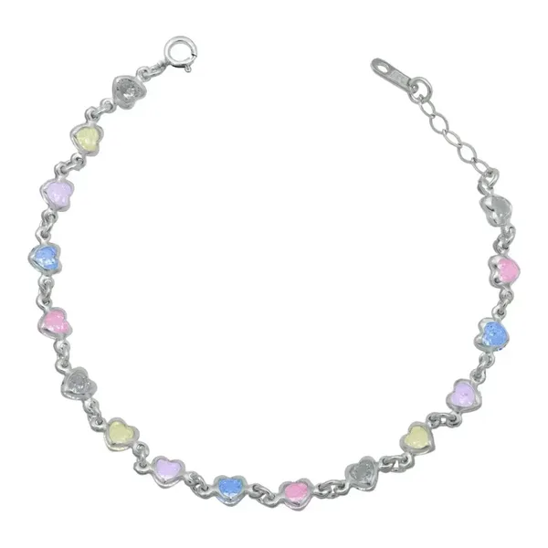 Pulsera Plata 925 Corazones Entrelazados con Zirconias Multicolor - Imagen 1