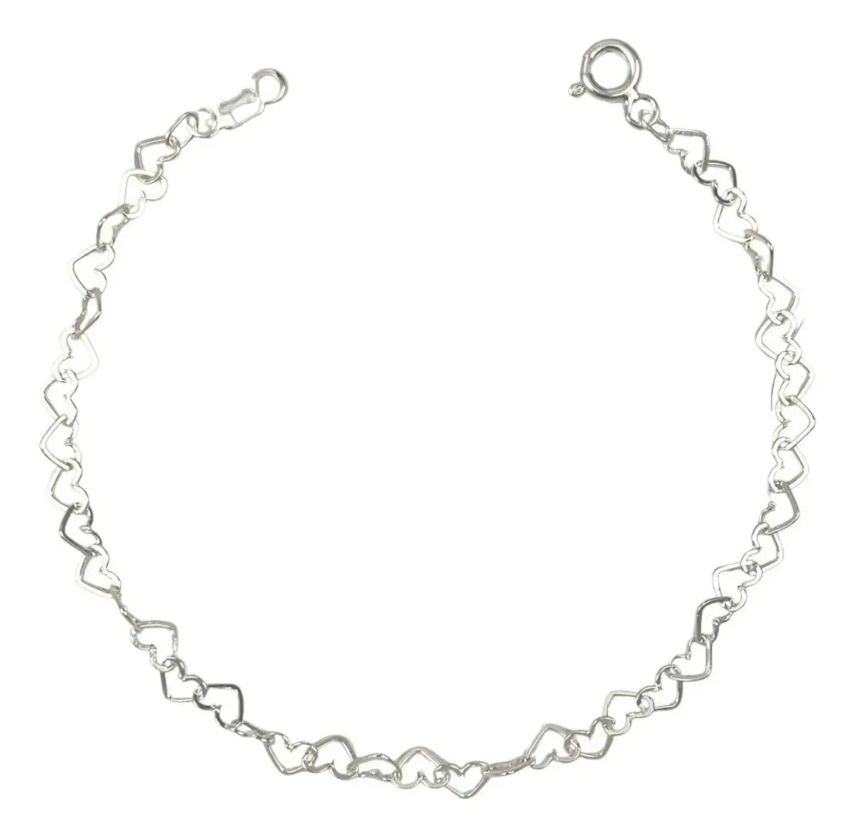 Pulsera de plata .925 con corazones huecos separados de 18cm. Joyería mexicana de eslabones, minimalista y ajustable para muj