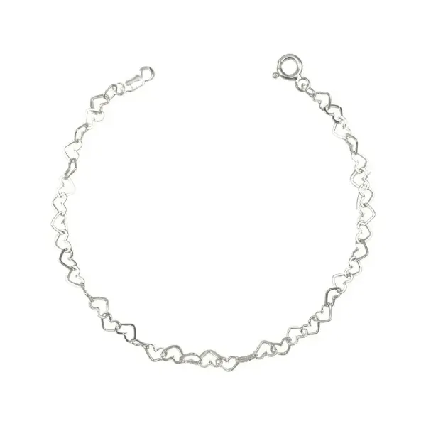 Pulsera Plata 925 Corazones Huecos Separados 18cm - Imagen 1
