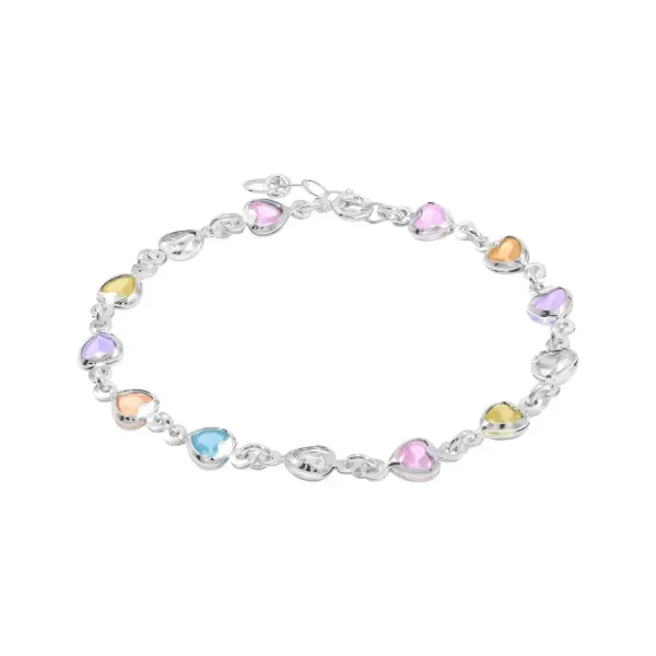 Pulsera Plata 925 Corazones Zirconia Multicolor Ajustable Modelo 1639 - Imagen 1