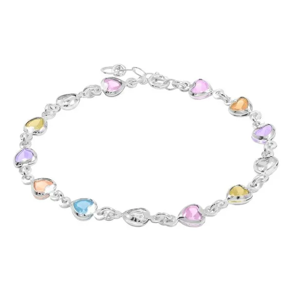 Pulsera Plata 925 Corazones Zirconia Multicolor Ajustable Modelo 1639 - Imagen 1