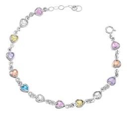 Pulsera Plata 925 Corazones Zirconia Multicolor Ajustable Modelo 1639 - Imagen 2