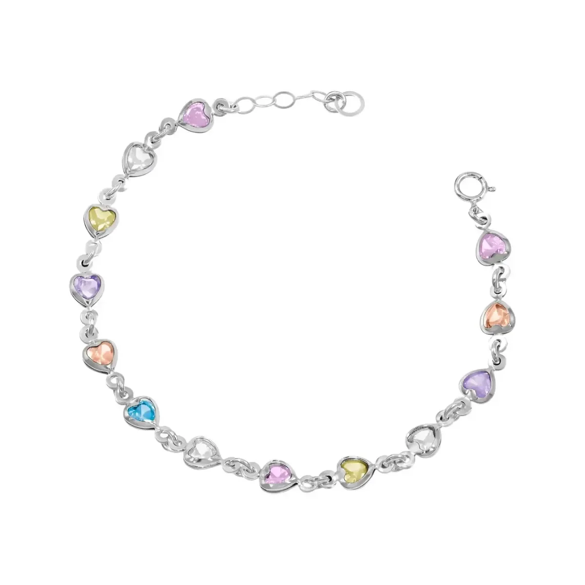 Pulsera Plata 925 Corazones Zirconia Multicolor Ajustable Modelo 1639 - Imagen 2