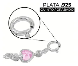 Pulsera Plata 925 Corazones Zirconia Multicolor Ajustable Modelo 1639 - Imagen 3