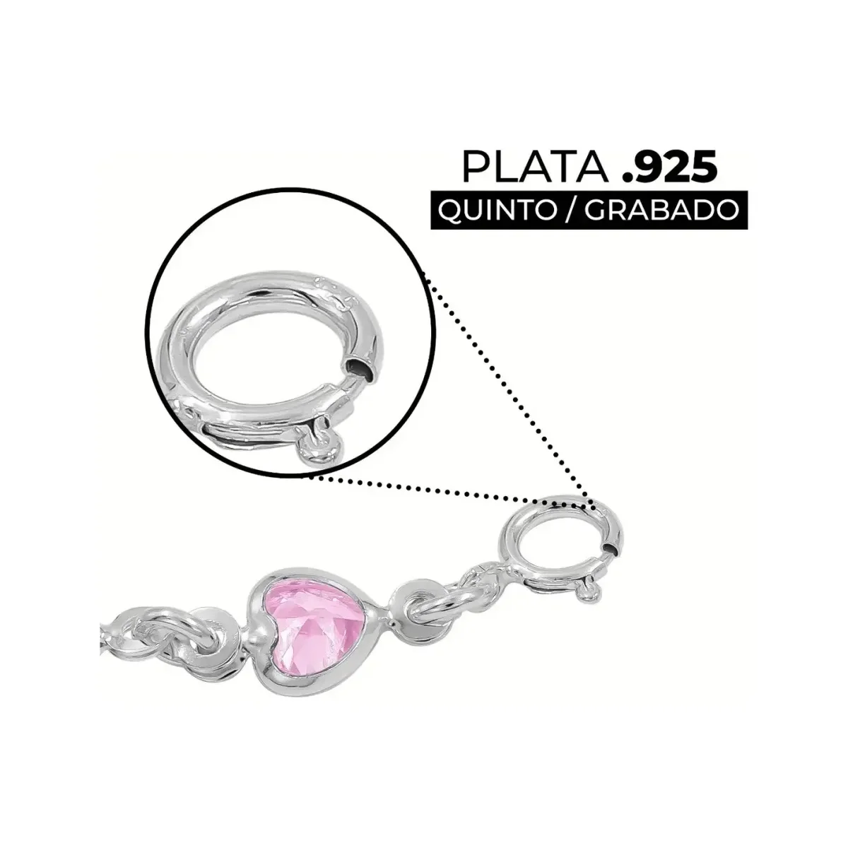 Pulsera Plata 925 Corazones Zirconia Multicolor Ajustable Modelo 1639 - Imagen 3