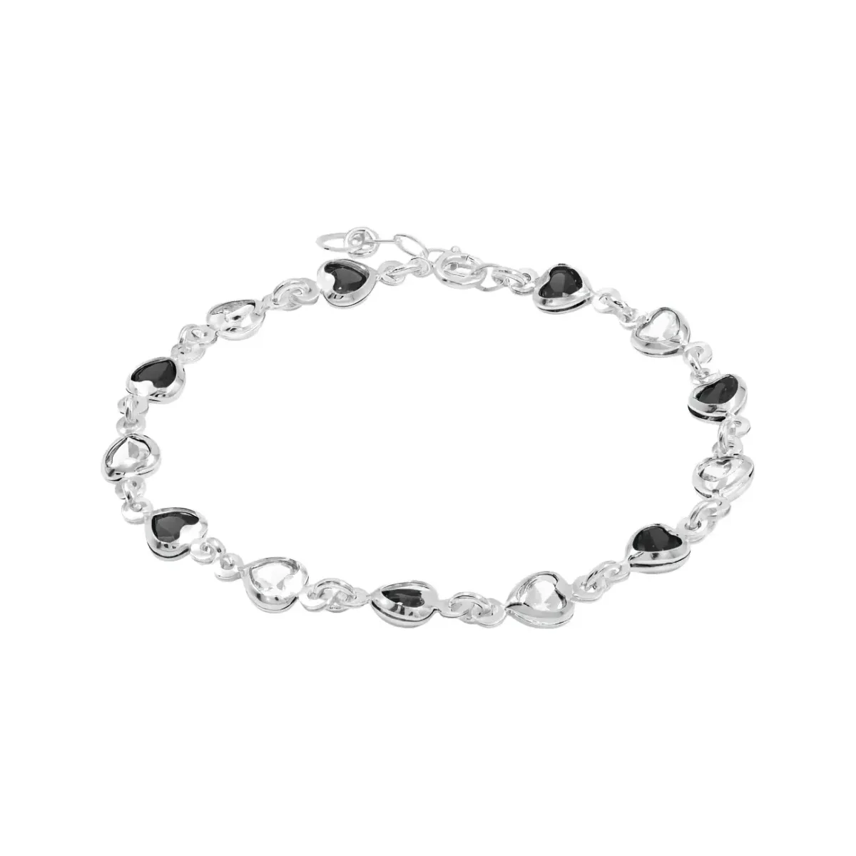 Pulsera de Plata .925 con Corazones Dijes y Zirconia Multicolor - Imagen 1