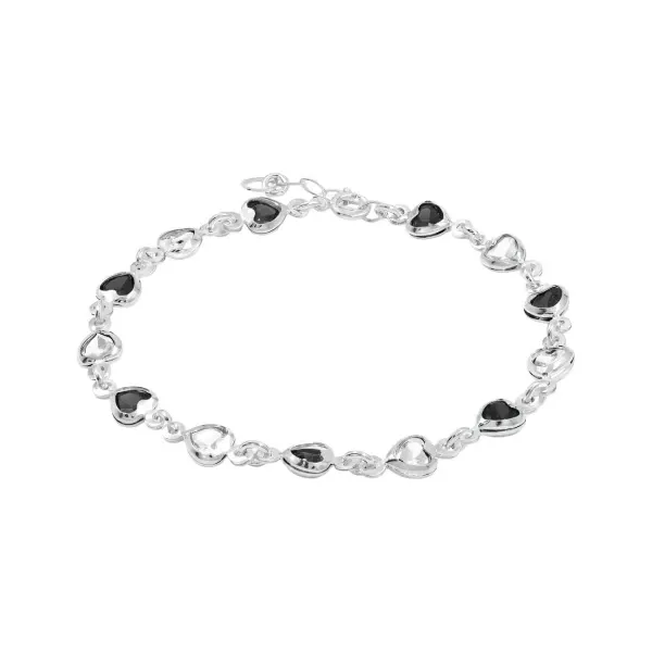 Pulsera Plata 925 Corazones con Zirconia Multicolor Ajustable - Imagen 1
