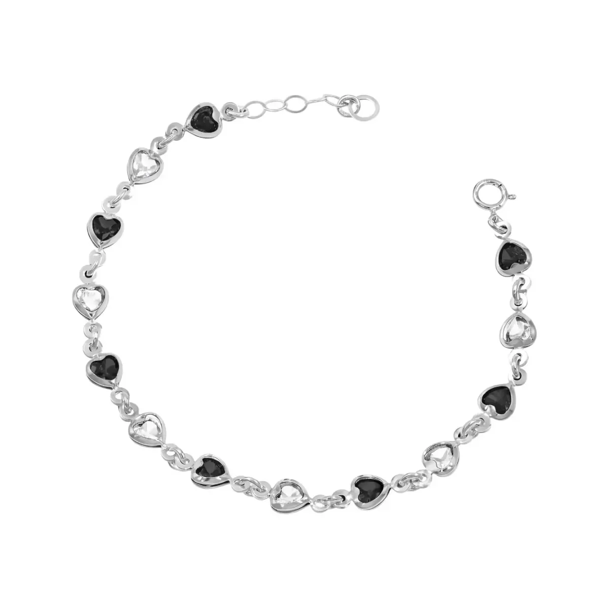 Pulsera de Plata .925 con Corazones Dijes y Zirconia Multicolor - Imagen 2