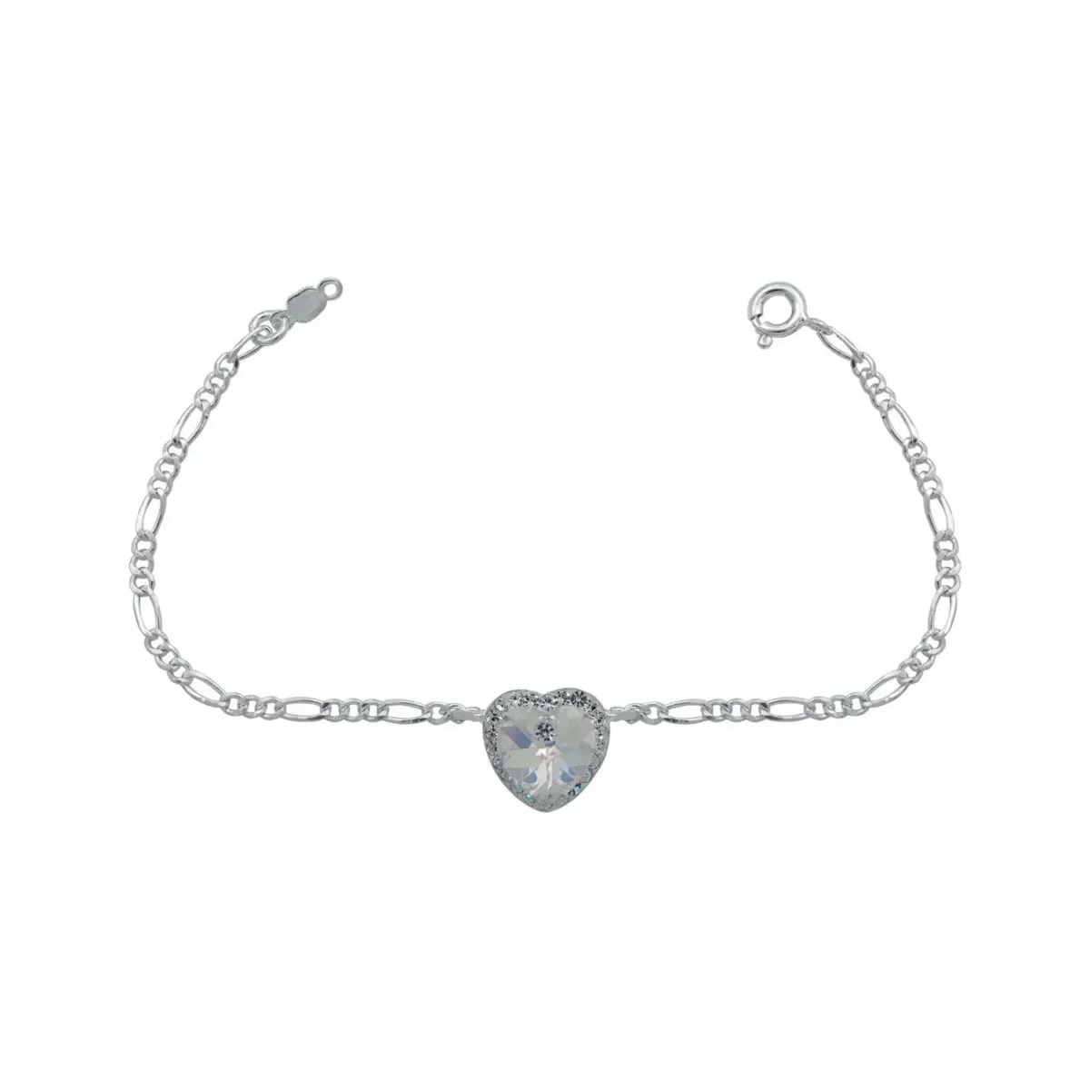 Pulsera Plata .925 Dije Corazón del Mar Cristal Blanco, joyería mexicana, pulsera de plata para mujer, diseño oceánico, crist