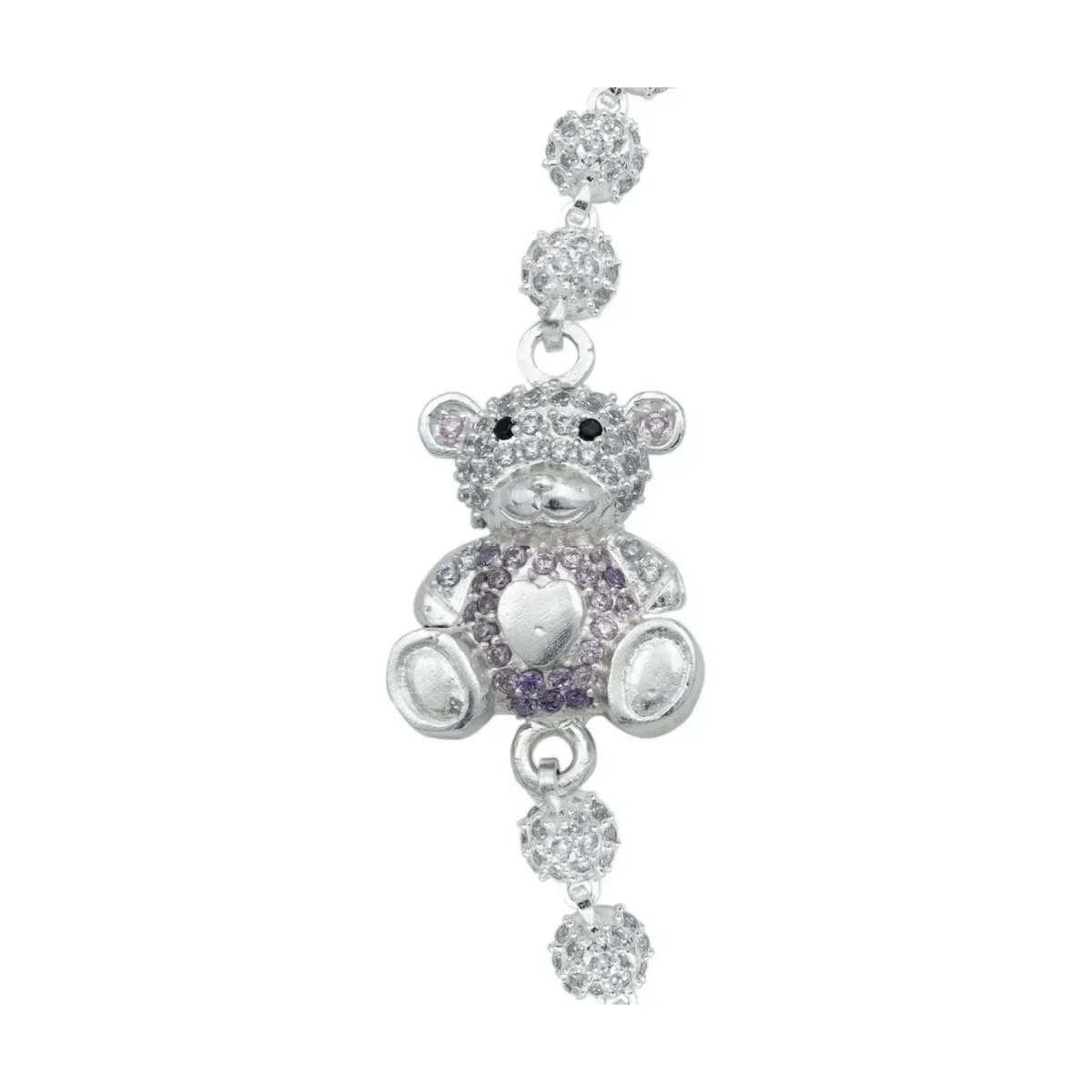 Pulsera Plata 925 Diseño Oso Corazón con Zirconia Violeta - Imagen 2
