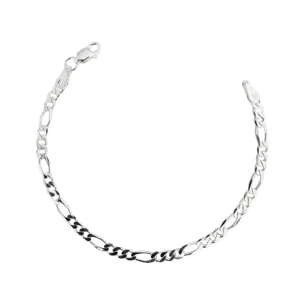 Pulsera de Plata .925 Nacional para hombre con eslabones Figaro 3x1 pulidos, 4mm de ancho, broche perico. Diseño moderno y mi