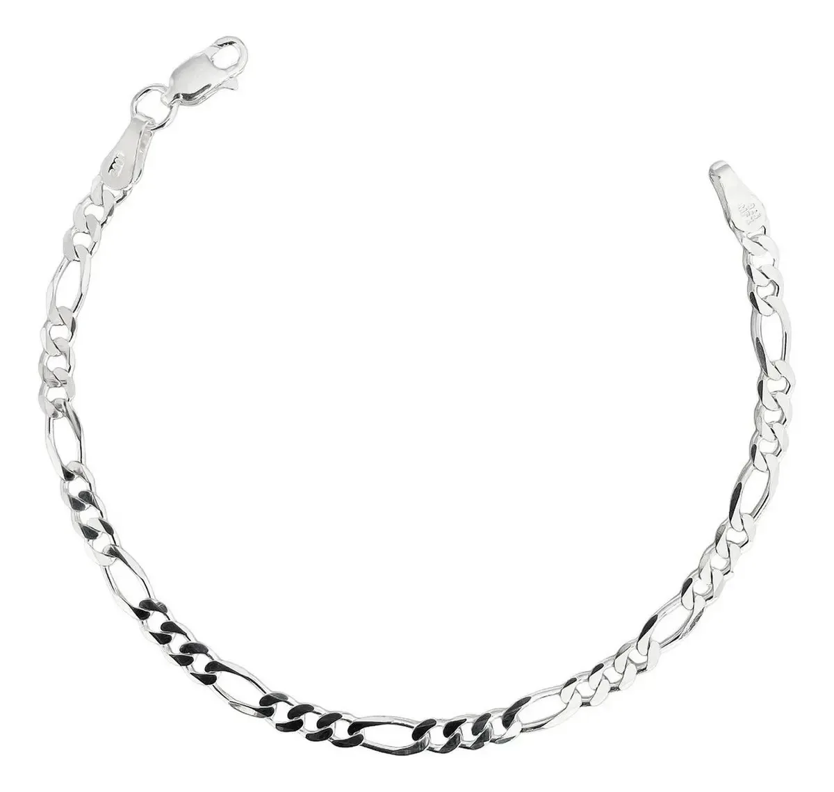 Pulsera de Plata .925 para hombre con eslabones Figaro 3x1 pulidos, 4mm de ancho, broche perico. Diseño chunky y moderno, ide