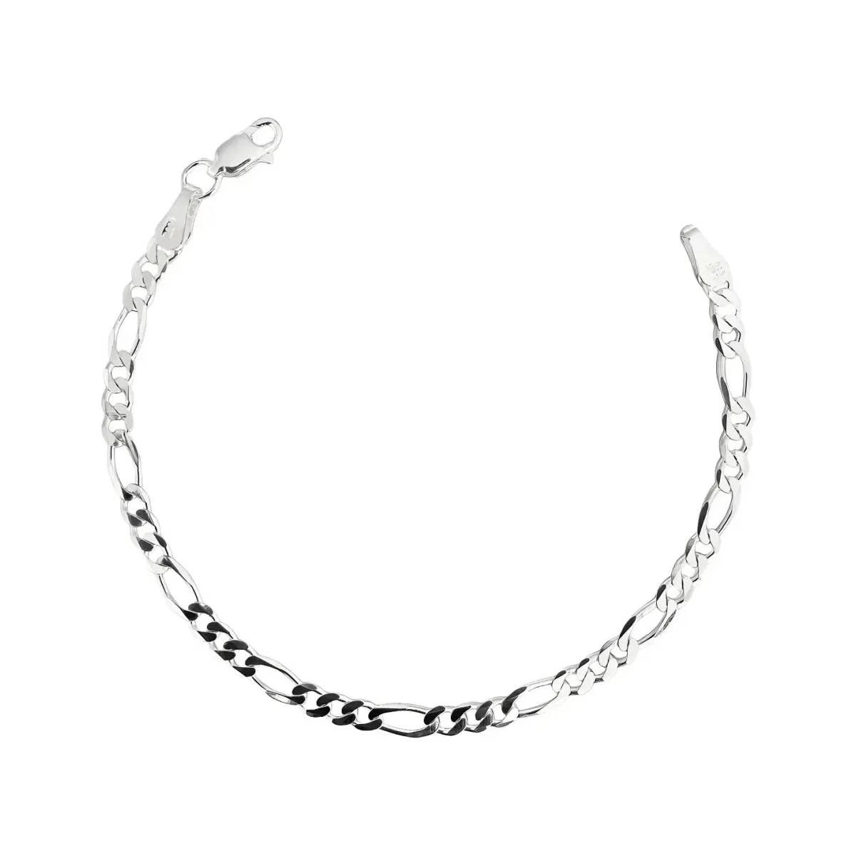 Pulsera Plata .925 Fígaro 3x1 para hombre, cadena de eslabones de 21cm con broche perico. Accesorio de plata estilo minimalis