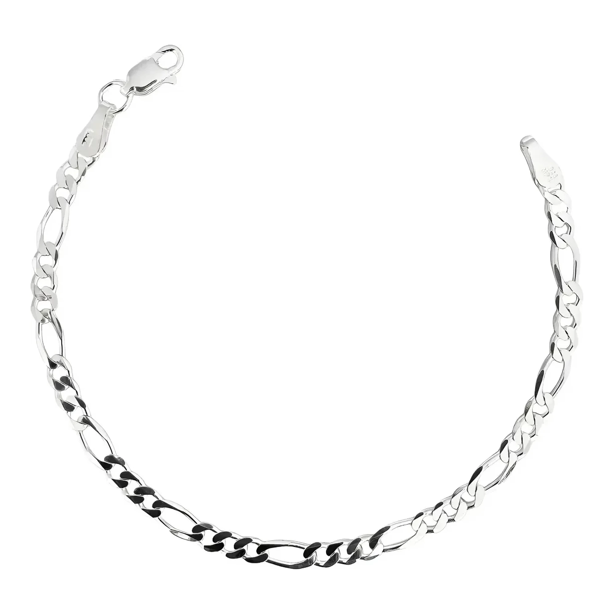 Pulsera de plata ley 925 para hombre tejido fígaro 3x1 eslabón liso 21cm con broche perico joyería mexicana para caballero