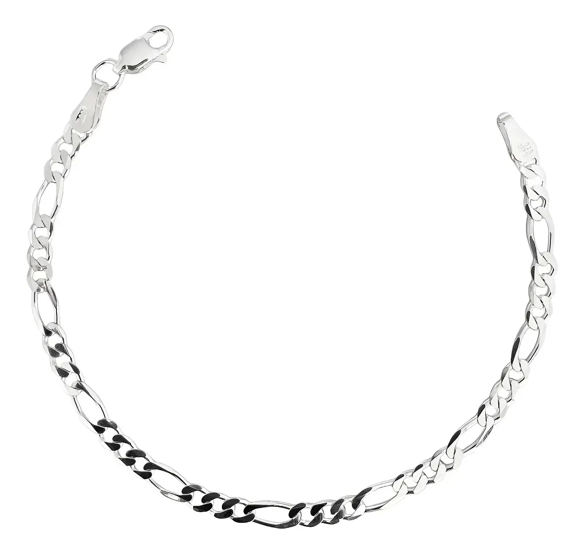 Pulsera Plata 925 Fígaro 3x1 para hombre, cadena de eslabones de 21cm con broche perico. Accesorio de plata estilo minimalist