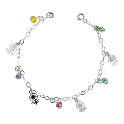 Pulsera Plata .925 Flores Multicolor Ajustable - Imagen 1