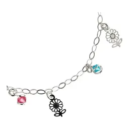 Pulsera Plata .925 Flores Multicolor Ajustable - Imagen 3