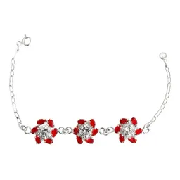 Pulsera Plata 925 Flores Zirconias Rojas Elegante Mujer - Imagen 1