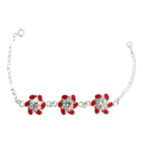 Pulsera Plata 925 Flores Zirconias Rojas Elegante Mujer - Imagen 1
