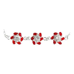 Pulsera Plata 925 Flores Zirconias Rojas Elegante Mujer - Imagen 2