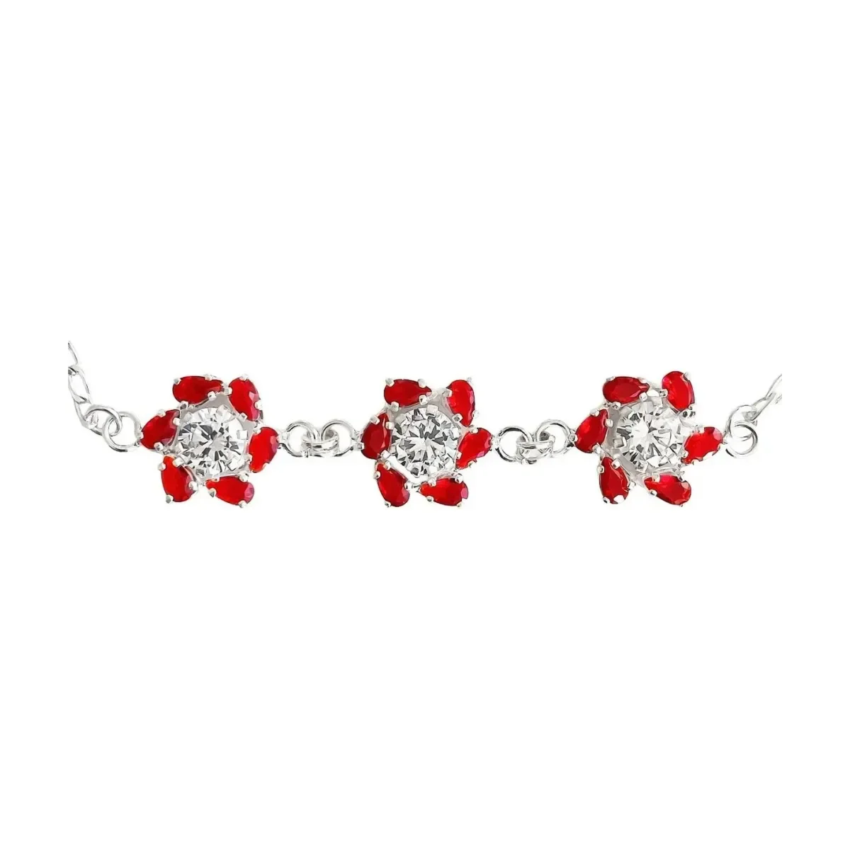 Pulsera Plata 925 Flores Zirconias Rojas Elegante Mujer - Imagen 2