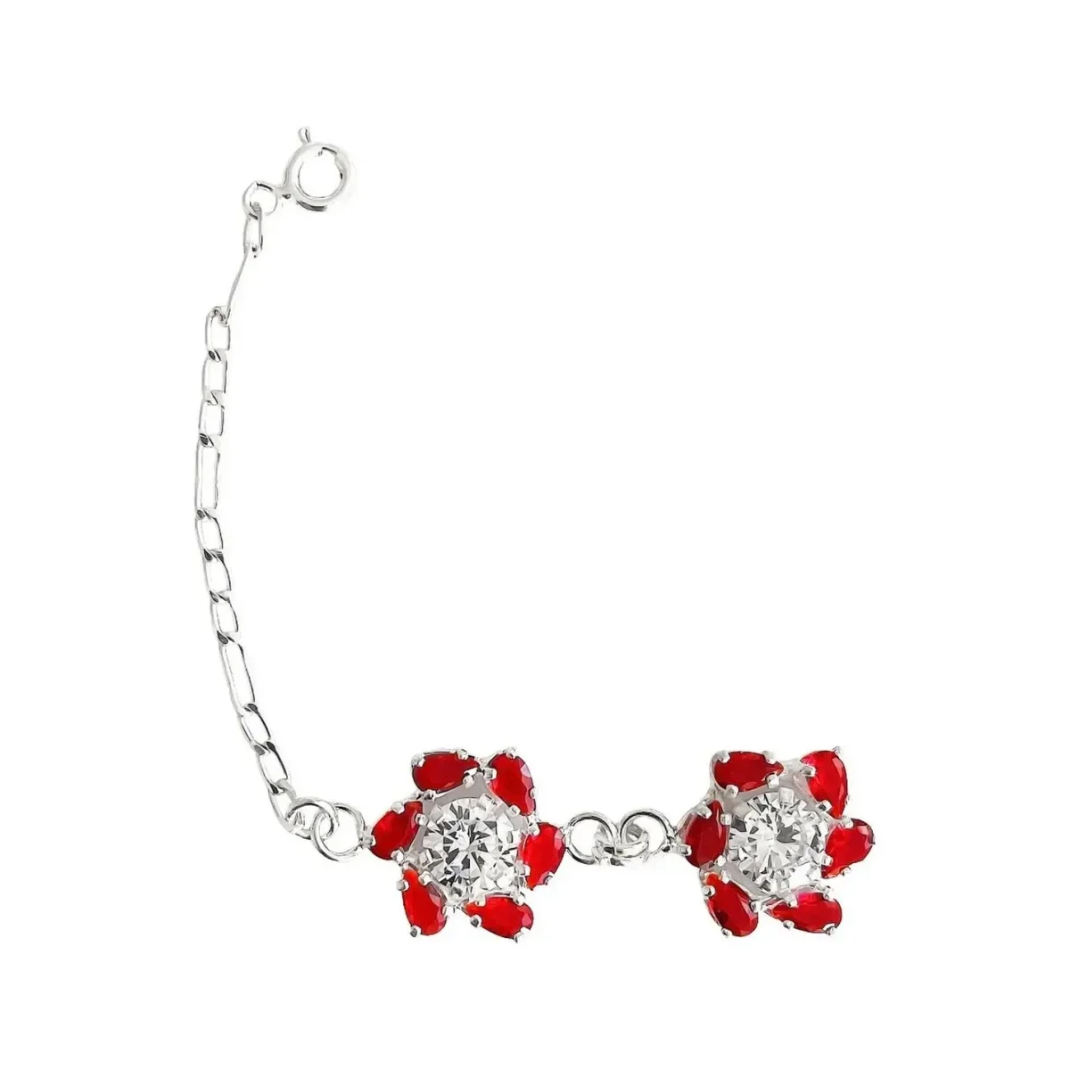 Pulsera Plata 925 Flores Zirconias Rojas Elegante Mujer - Imagen 3