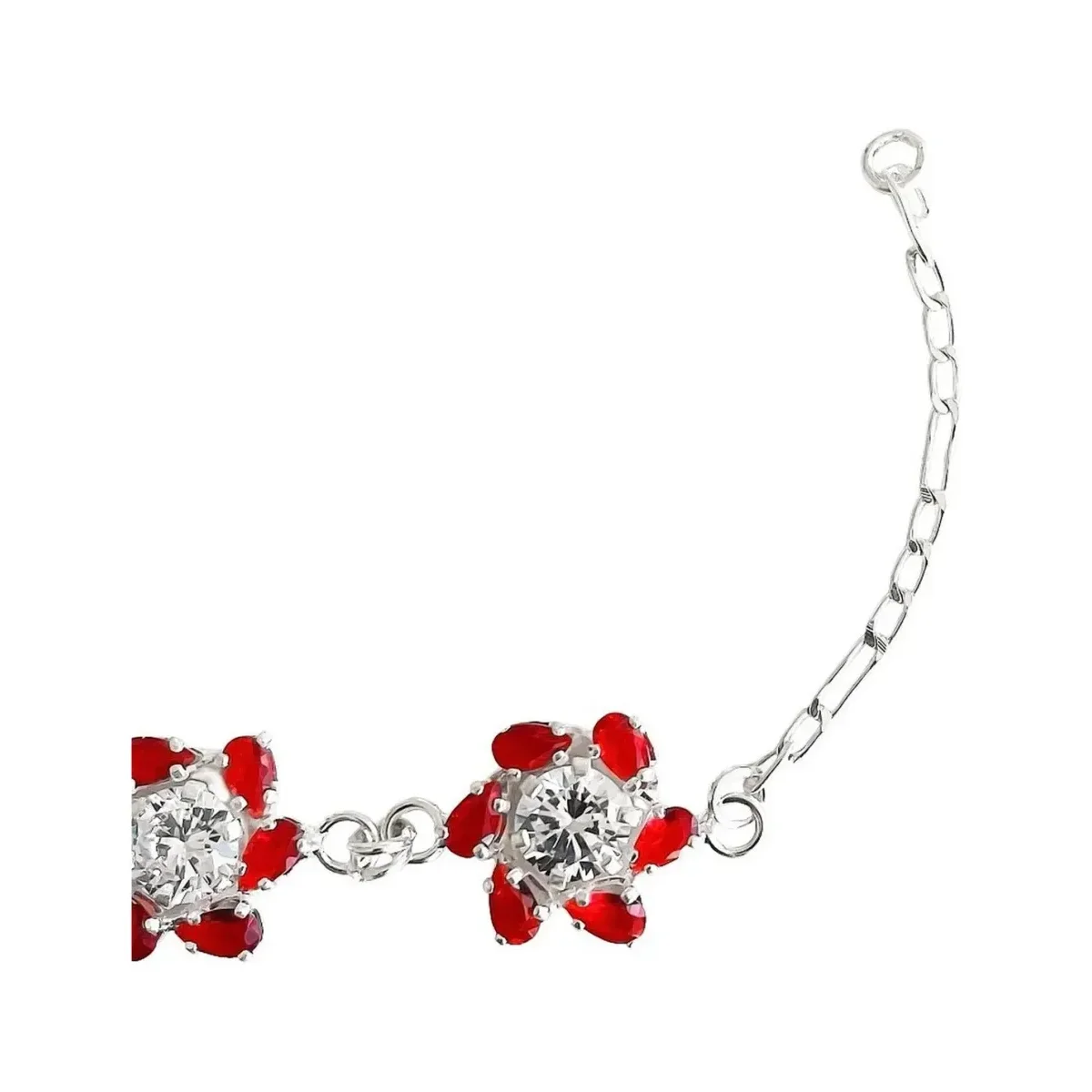 Pulsera Plata 925 Flores Zirconias Rojas Elegante Mujer - Imagen 4