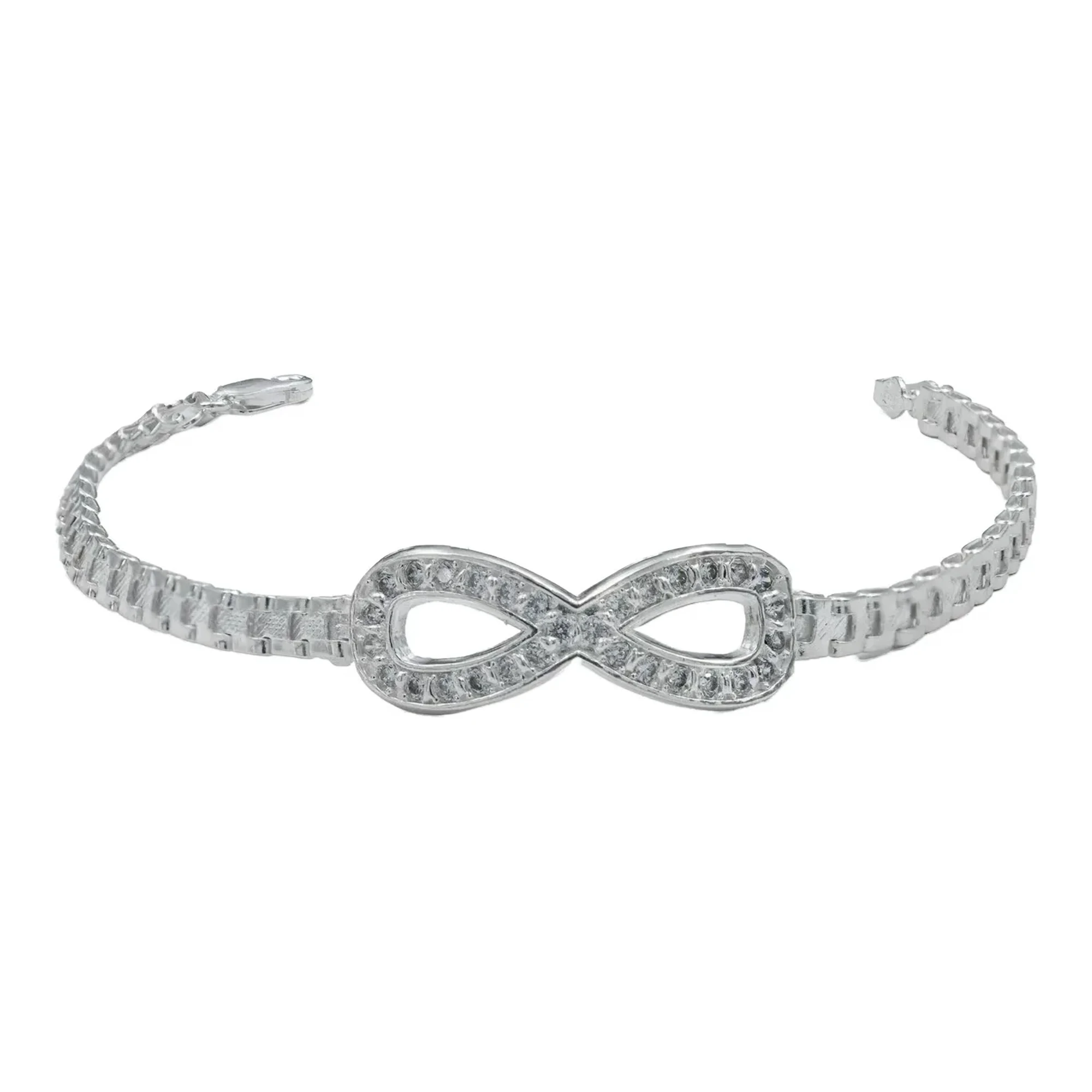 Pulsera Plata .925 Infinito Zirconia brillante, cadena Rolo para mujer. Brazalete plata .925 delicada, elegante y duradera.