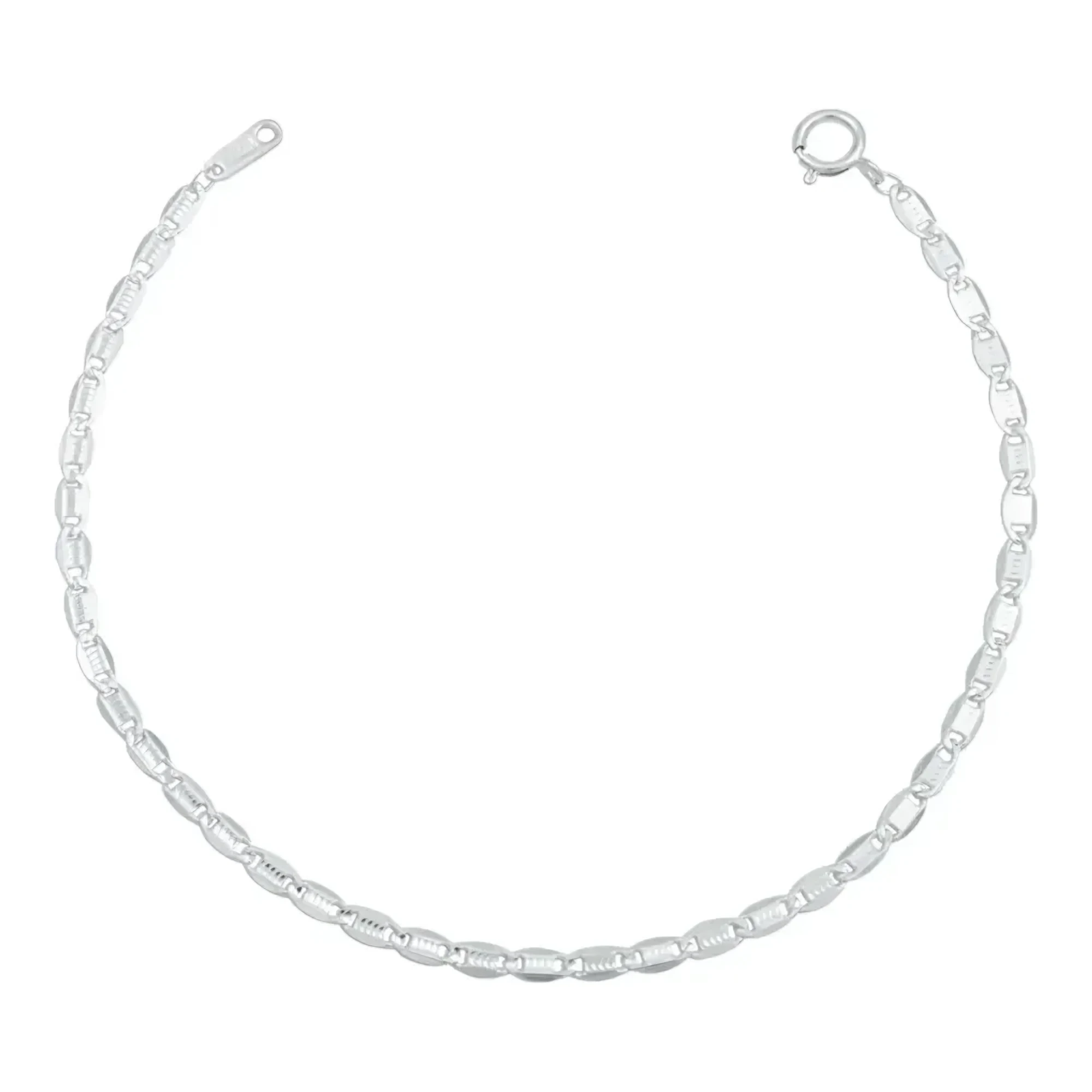 Pulsera eslabon marinero plata 925 para mujer, tejido clasico diamantado con broche de reasa, joyeria mexicana fina blanca