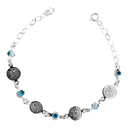 Pulsera Plata 925 Medallas San Benito Ajustable - Imagen 1