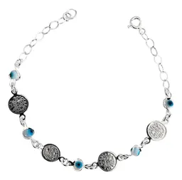 Pulsera Plata 925 Medallas San Benito Ajustable - Imagen 1