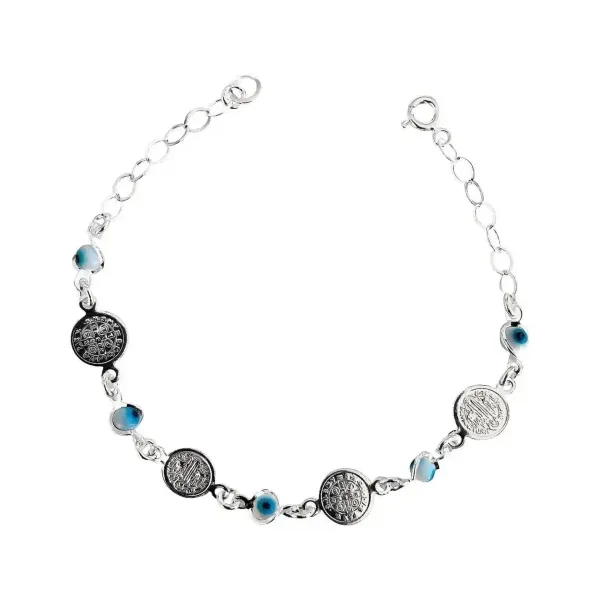 Pulsera Plata 925 Medallas San Benito Ajustable - Imagen 1