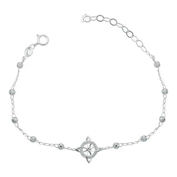 Pulsera Plata 925 Nudo Bruja Bolitas Diamantadas Ajustable - Imagen 1