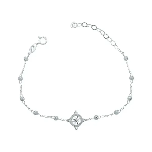 Pulsera Plata 925 Nudo Bruja Bolitas Diamantadas Ajustable - Imagen 1