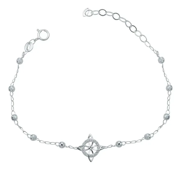Pulsera Plata 925 Nudo Bruja Bolitas Diamantadas Ajustable - Imagen 1