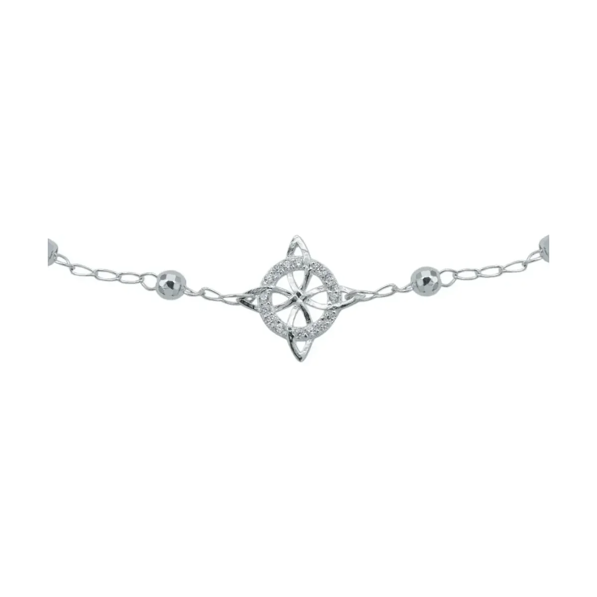 Pulsera Plata 925 Nudo Bruja Bolitas Diamantadas Ajustable - Imagen 2