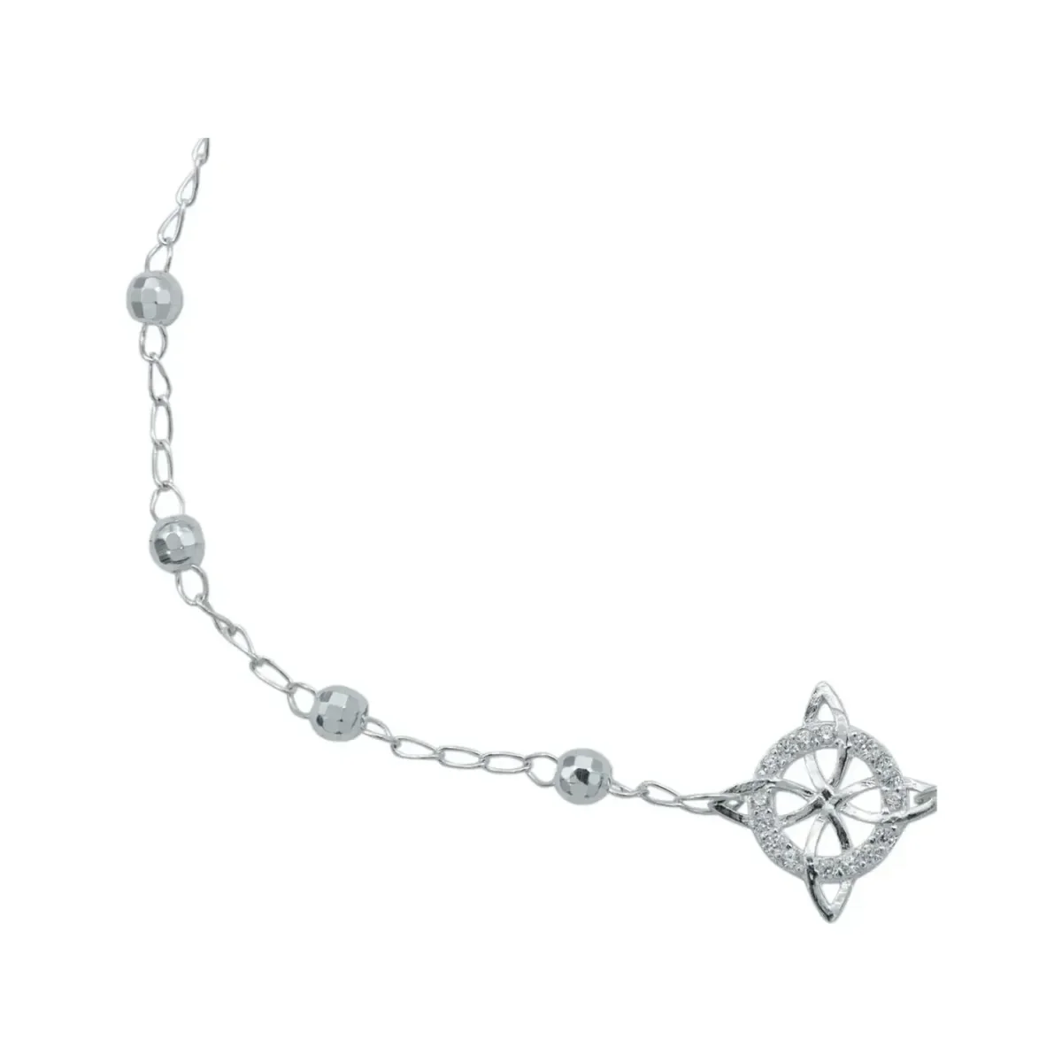 Pulsera Plata 925 Nudo Bruja Bolitas Diamantadas Ajustable - Imagen 3