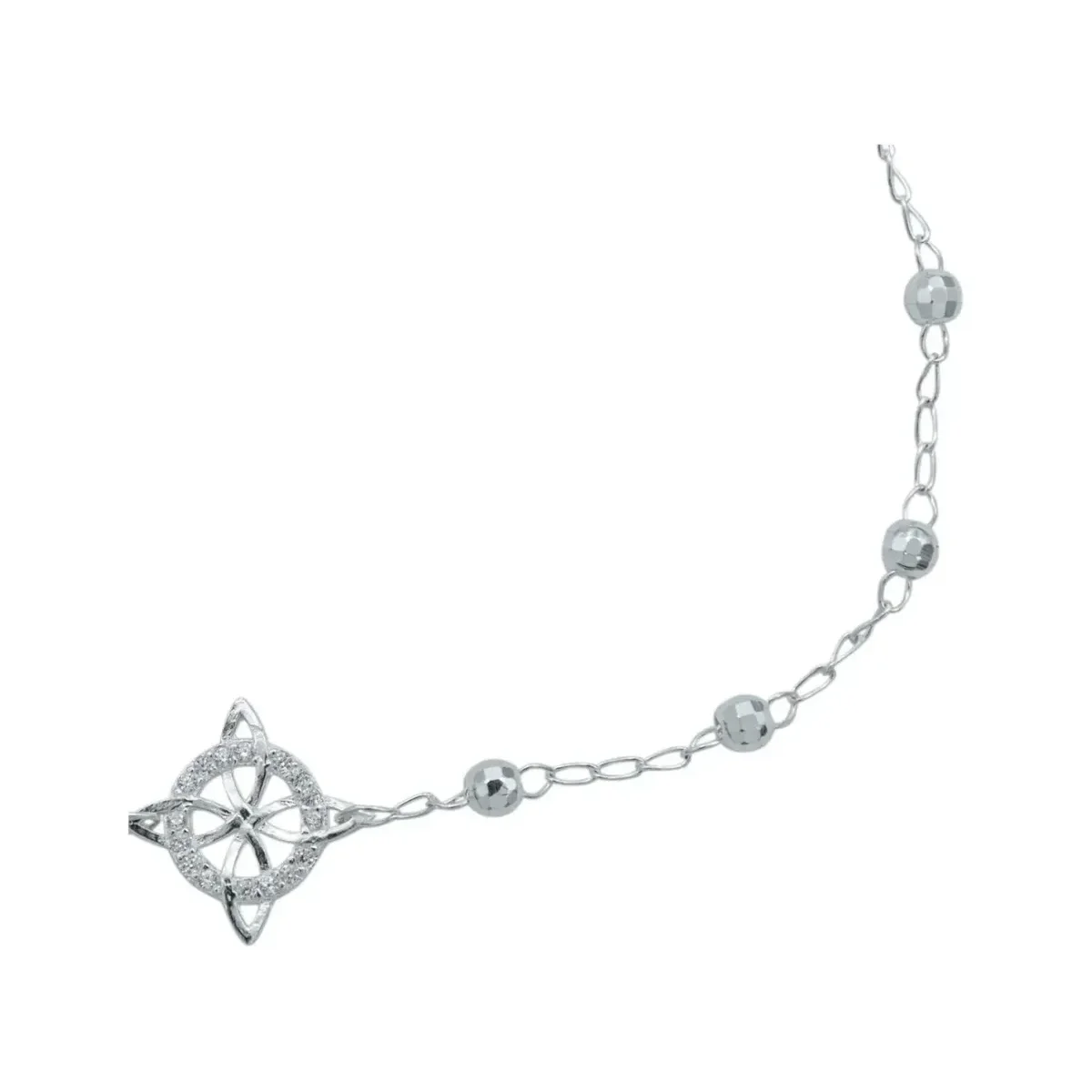 Pulsera Plata 925 Nudo Bruja Bolitas Diamantadas Ajustable - Imagen 4