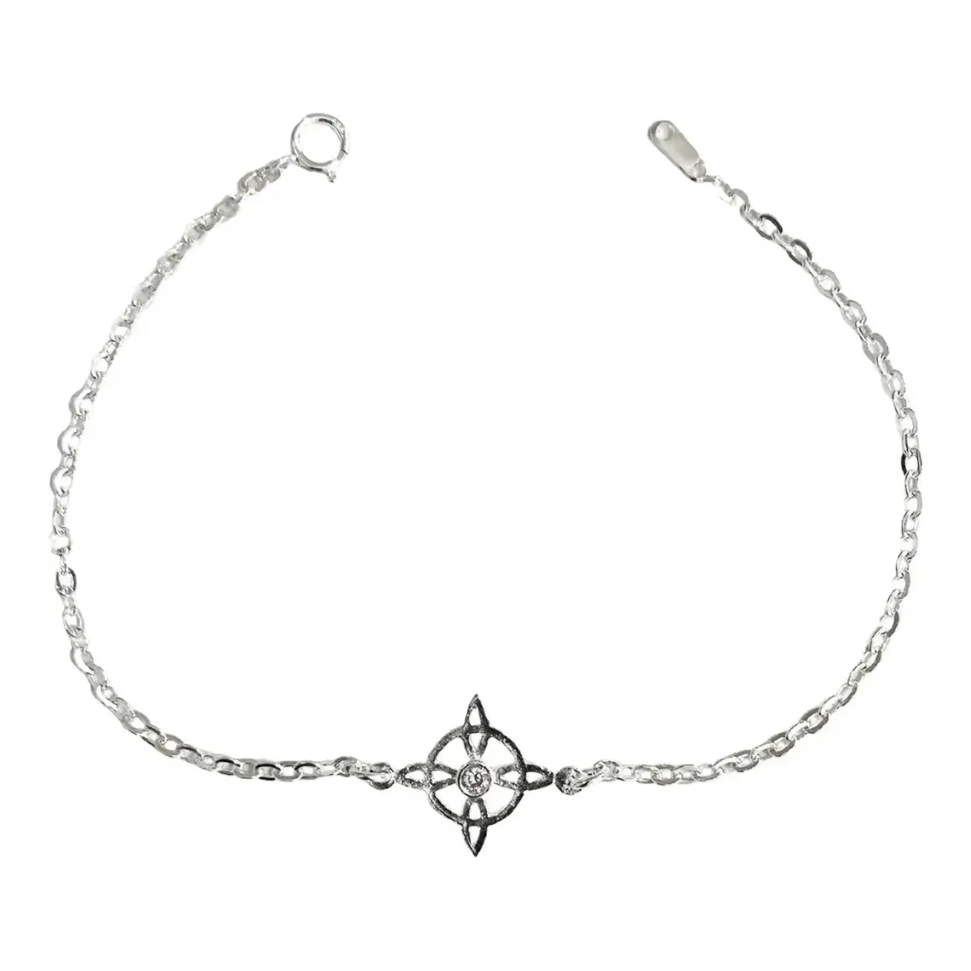 Pulsera nudo de bruja plata 925 con zirconia transparente dije protector acabado liso y broche reasa ajustable para mujer