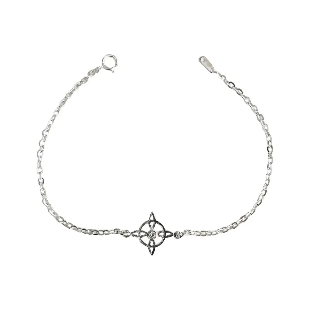 Pulsera de Plata .925 Nudo Bruja con Zirconia transparente, diseño ajustable. Joyería esotérica mexicana, amuleto de protecci
