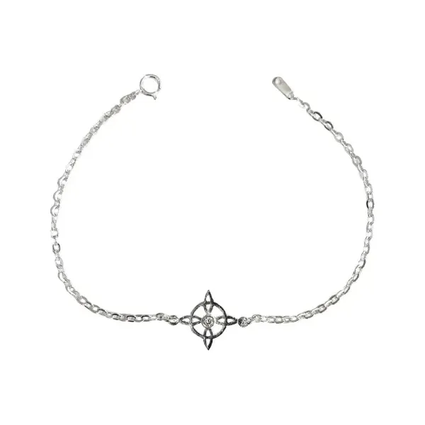 pulsera de plata .925 blanco zirconia nudo de bruja ajustable — Joyaris