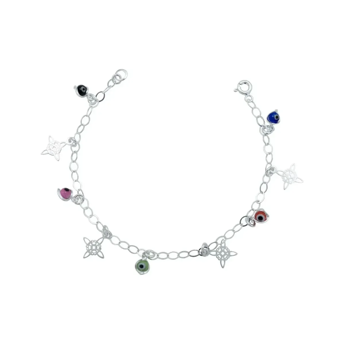 Pulsera Plata .925 Nacional artesanal con Nudo Bruja y Ojo Turco azul rey. Amuleto de protección espiritual, joyería esotéric