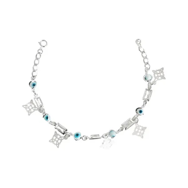 Pulsera Plata 925 Nudo Bruja Ojo Turco con Piedras Blancas Ajustable - Imagen 1
