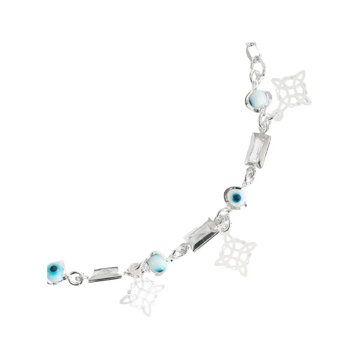 Pulsera Plata 925 Nudo Bruja Ojo Turco con Piedras Blancas Ajustable - Imagen 2