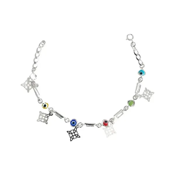 Pulsera Plata 925 Nudo Bruja Ojo Turco con Piedras Multicolor - Imagen 1