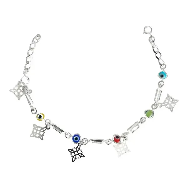 Pulsera Plata 925 Nudo Bruja Ojo Turco con Piedras Multicolor - Imagen 1