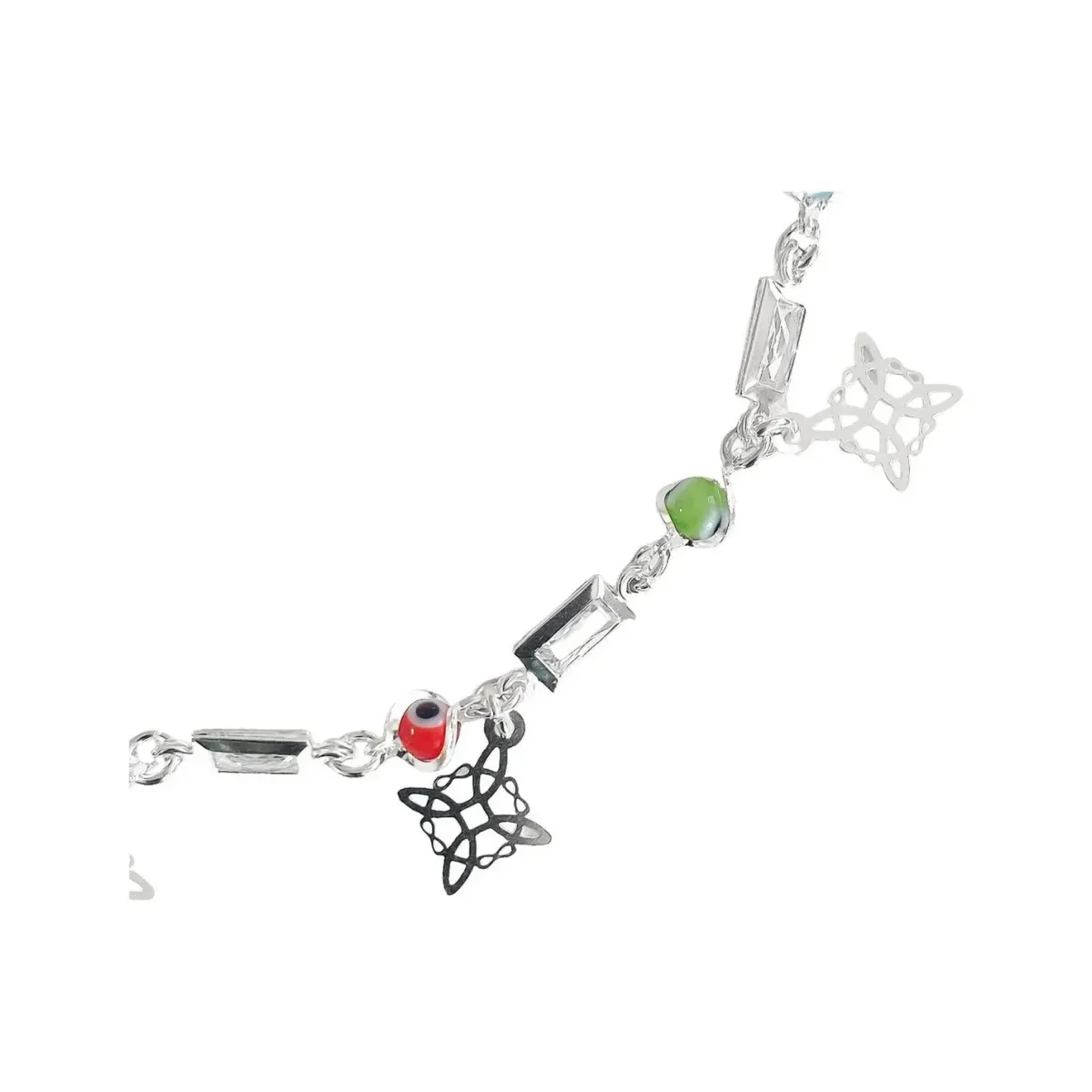 Pulsera Plata 925 Nudo Bruja Ojo Turco con Piedras Multicolor - Imagen 2