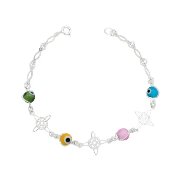 Pulsera de plata .925 multicolor Nudo de Bruja Ojo Turco — Joyaris