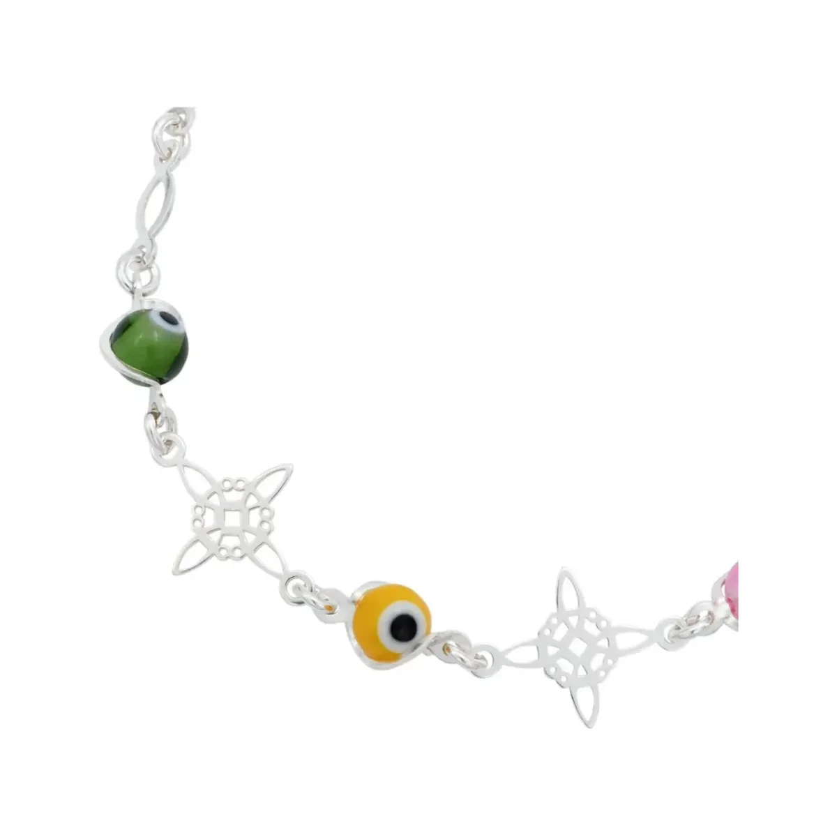 Pulsera Plata 925 Nudo Bruja Ojo Turco Multicolor Ajustable - Imagen 2